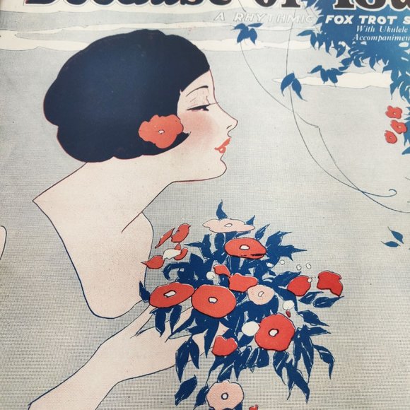 Vintage 1925 Because of You Sheet Music Frame Art Deco Print Flapper Fox Trot Hi - Picture 2 of 9